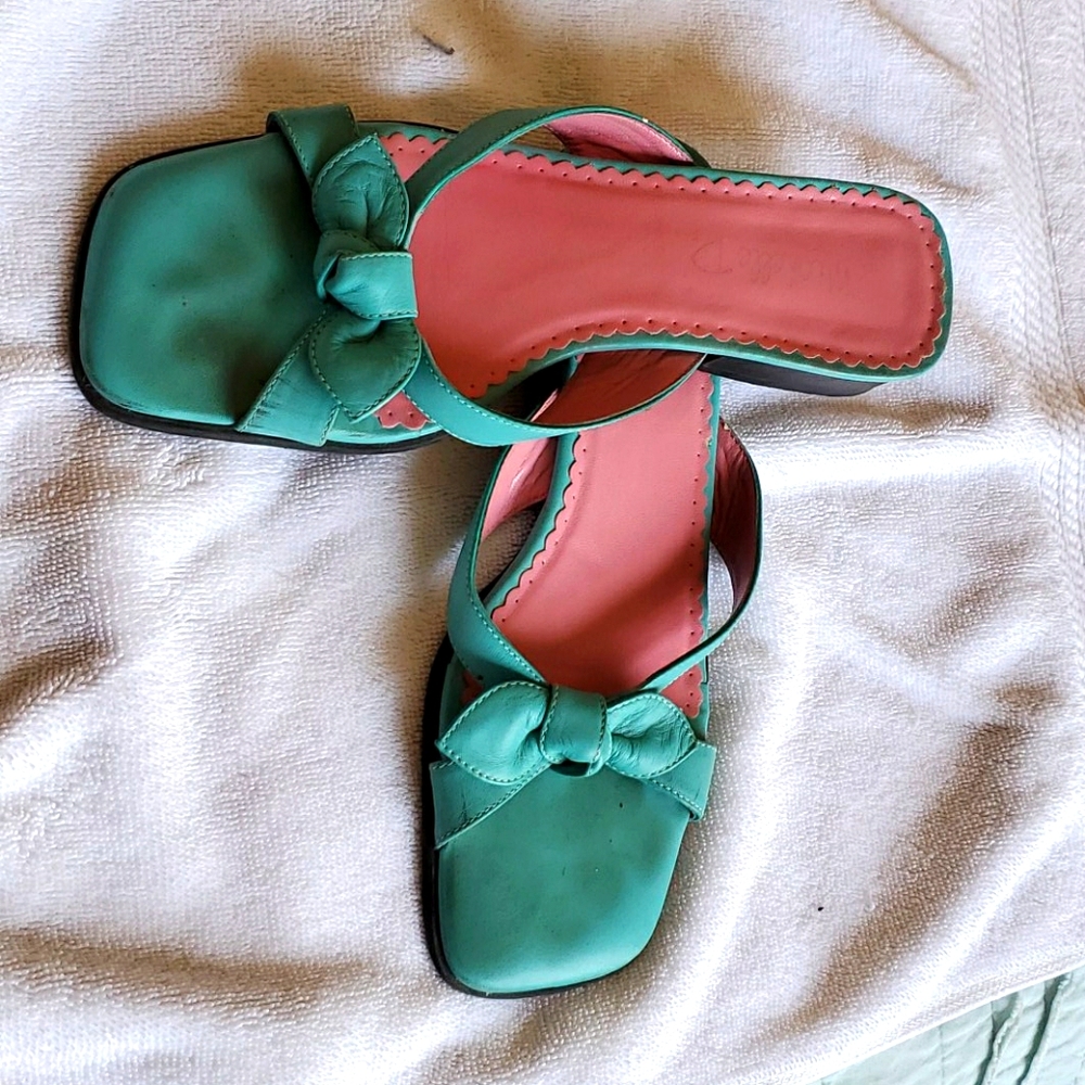 Torquise and pink sandals.